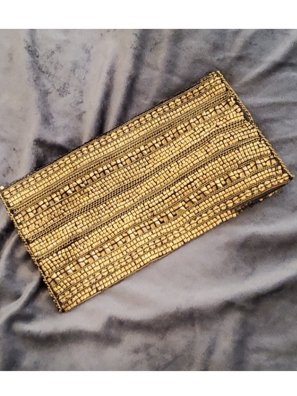Bronze Gold Metallic Seed Bead Envelope Clutch Evening Bag